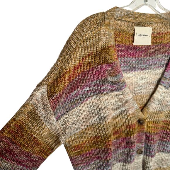 Lucky Brand V-Neck Button Cardigan Womens Large Multi Marl Ombre Stripe Topper - Picture 3 of 10